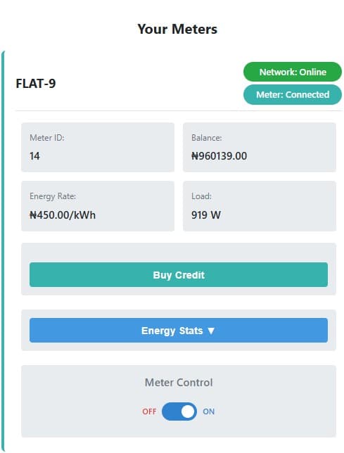 User interface for tenants using the SolarShare smart meter